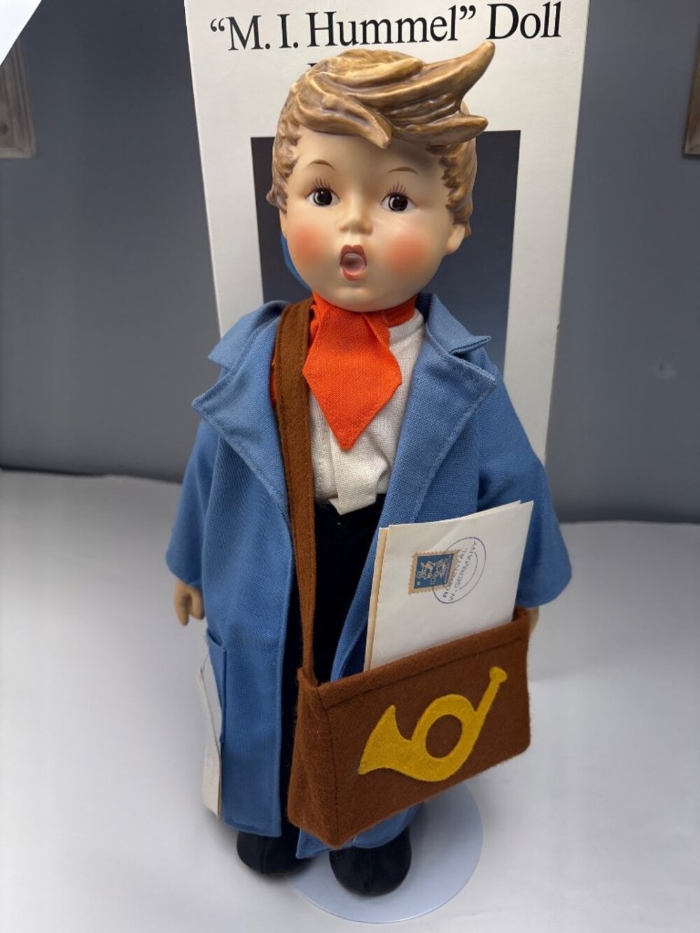 M.I. Hummel Postman Doll Porcelain Goebel Blue Outfit w/ Box Collectible 16" - Picture 11 of 16